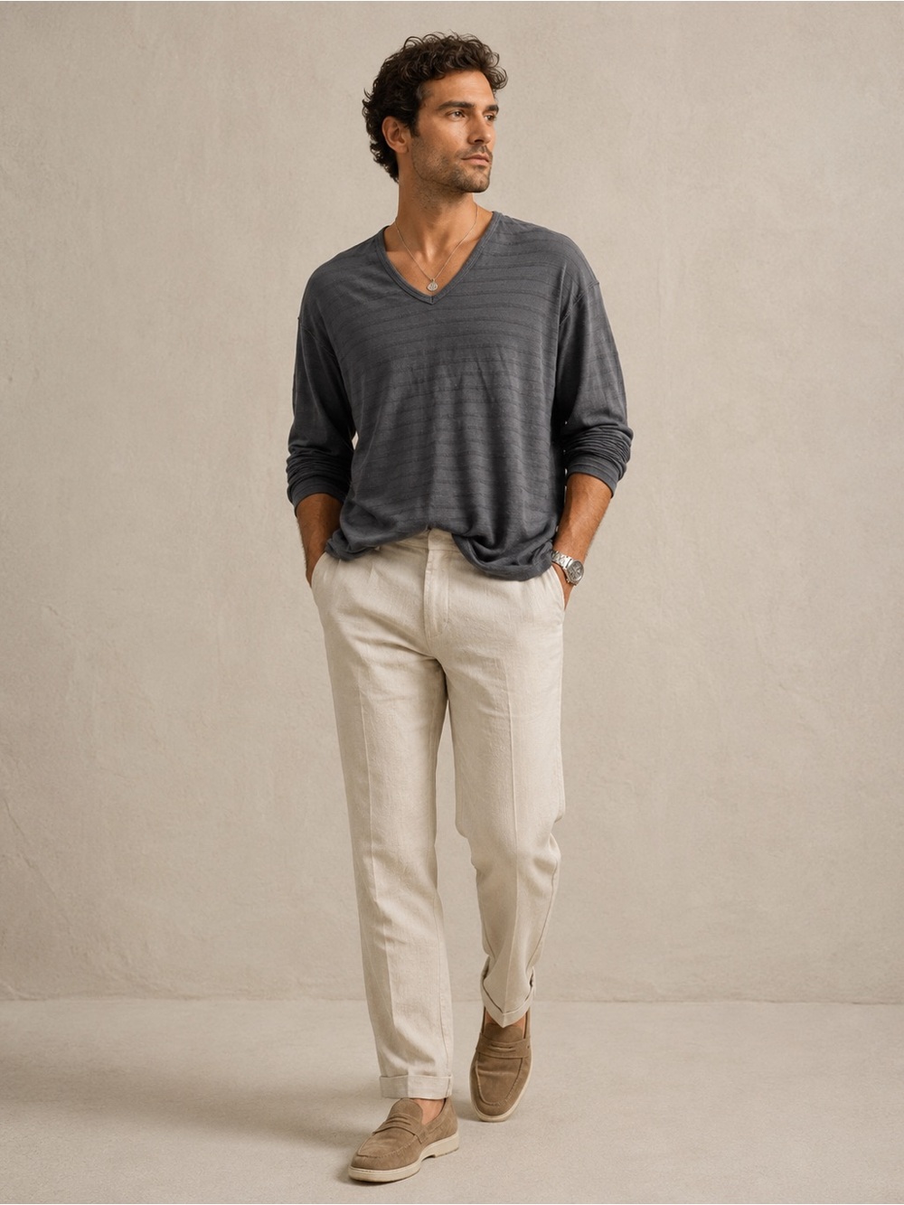 John Varvatos V Neck Long Sleeve Shirt